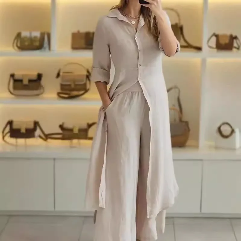 Europe America 2025 Spring and Summer New Casual Linen Suit Women's Long-sleeved Wide-leg Pants Two-piece Set
Europe America 2025 Spring and Summer New Casual Linen Suit Women's Long-sleeved Wide-leg Pants Two-piece Set