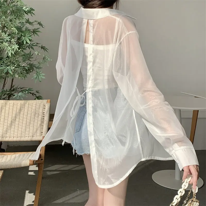 Semi Sheer Button Down Shirt for Women Long Sleeve Open Back Oversized Blouse Tops Summer Cover-up Casual Outfit
Semi Sheer Button Down Shirt for Women Long Sleeve Open Back Oversized Blouse Tops Summer Cover-up Casual Outfit