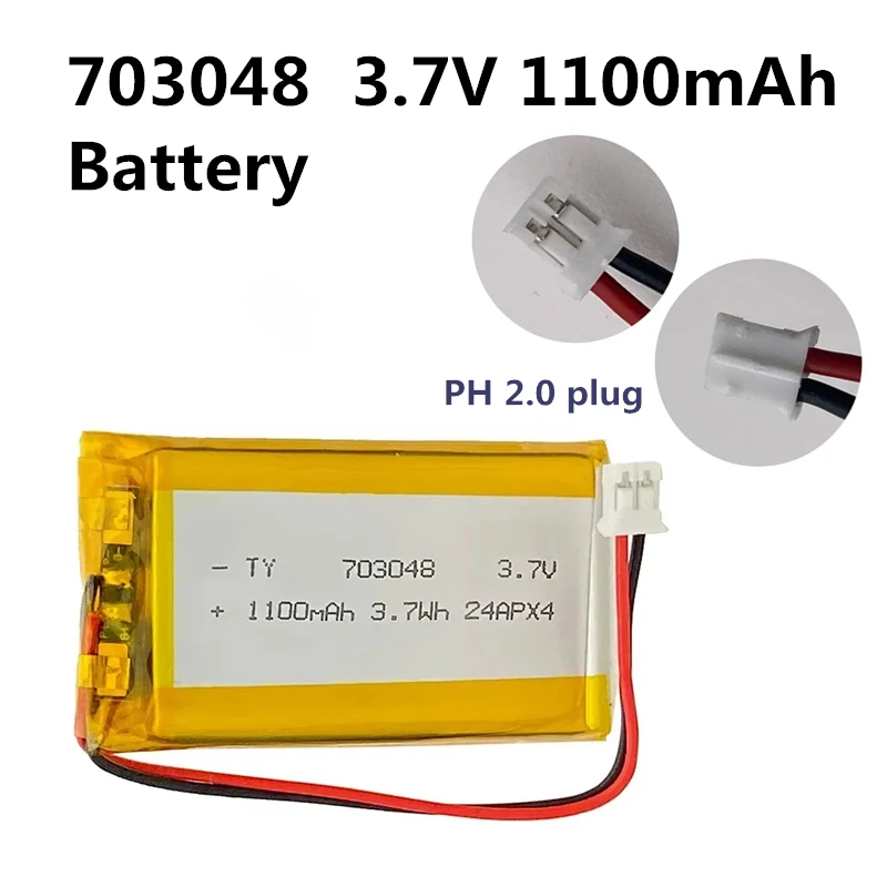 3.7V 703048 1100mAh Li-ion Battery for Beauty Device/Educational Toy/Laptop/GPS Recorder - Rechargeable
3.7V 703048 1100mAh Li-ion Battery for Beauty Device/Educational Toy/Laptop/GPS Recorder - Rechargeable