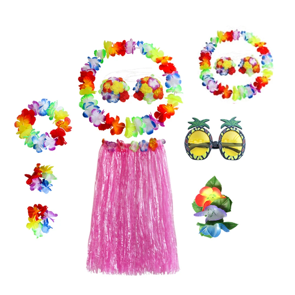 8PCS Beach Costume Dress Tropical Grass Dance Skirt Flower Bracelets Headband Bra Hair Clip Glasses Set (60CM
8PCS Beach Costume Dress Tropical Grass Dance Skirt Flower Bracelets Headband Bra Hair Clip Glasses Set (60CM