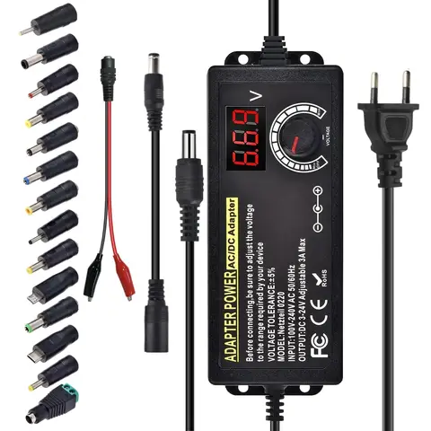 Adjustable Power Supply Variable AC-DC Power Adapter Laboratory 3V-24V-3A with US/EU Plug Female Home Appliance Alligator Clip