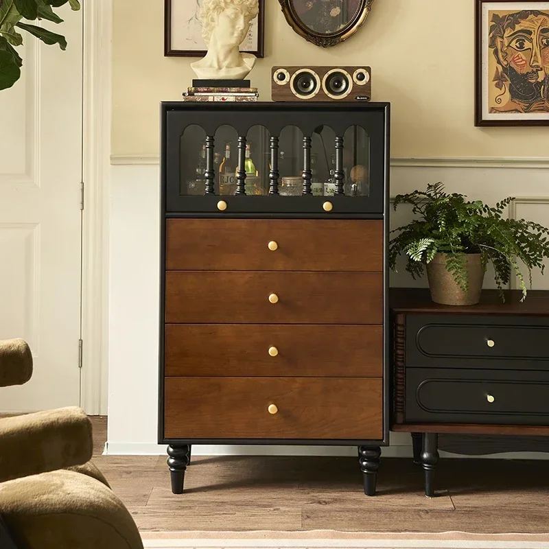 French retro solid wood chest, antique storage cabinet in bedroom, small apartment household side cabinet, color matching bedsid
French retro solid wood chest, antique storage cabinet in bedroom, small apartment household side cabinet, color matching bedsid
