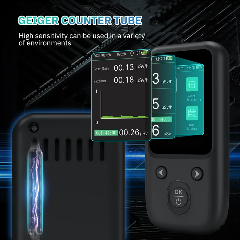 A47U Детектор ядерного излучения Счетчик Гейгера с TFT-дисплеем и интеллектуальным оповещением Бета-гамма Монитор рентгеновского излучения
A47U Детектор ядерного излучения Счетчик Гейгера с TFT-дисплеем и интеллектуальным оповещением Бета-гамма Монитор рентгеновского излучения