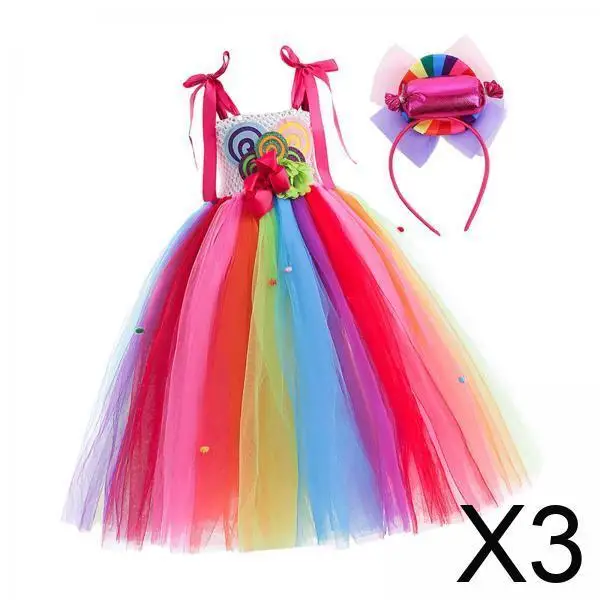 Elegant Girls Candy Dress Princess Tulle Skirt Lollipop Costume Sleeveless Rainbow Outfit with Headband for Carnival and Photos
Elegant Girls Candy Dress Princess Tulle Skirt Lollipop Costume Sleeveless Rainbow Outfit with Headband for Carnival and Photos