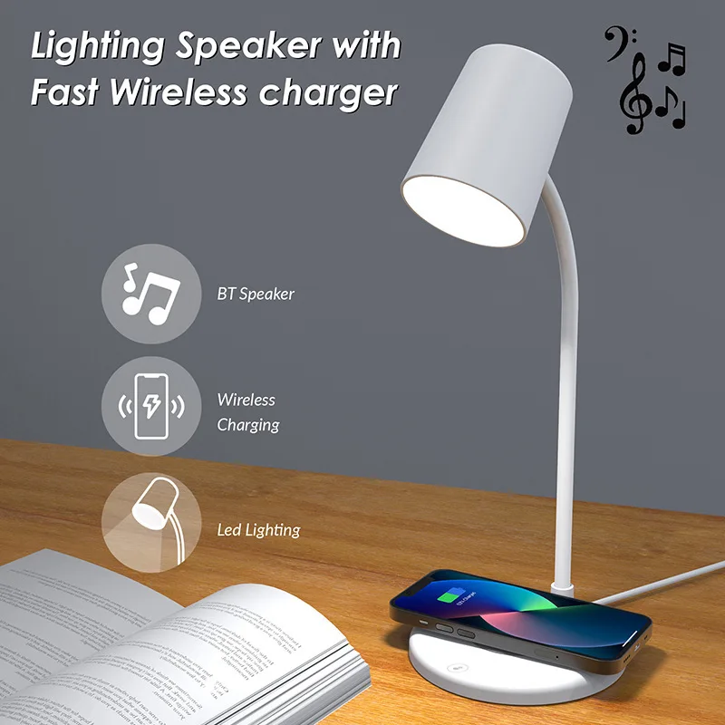 Desk lamp wireless charging speaker LED three-color reading night light 10w mobile phone wireless charging Bluetooth speaker
Desk lamp wireless charging speaker LED three-color reading night light 10w mobile phone wireless charging Bluetooth speaker