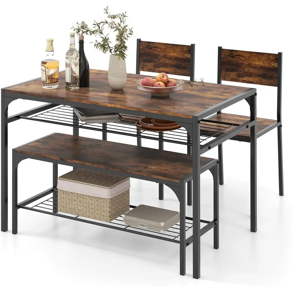 Rustic Brown 4-Piece Dining Set: Kitchen Table with 2 Chairs or Bench Option, Space-Saving Metal Storage Racks for Small Spaces
Rustic Brown 4-Piece Dining Set: Kitchen Table with 2 Chairs or Bench Option, Space-Saving Metal Storage Racks for Small Spaces