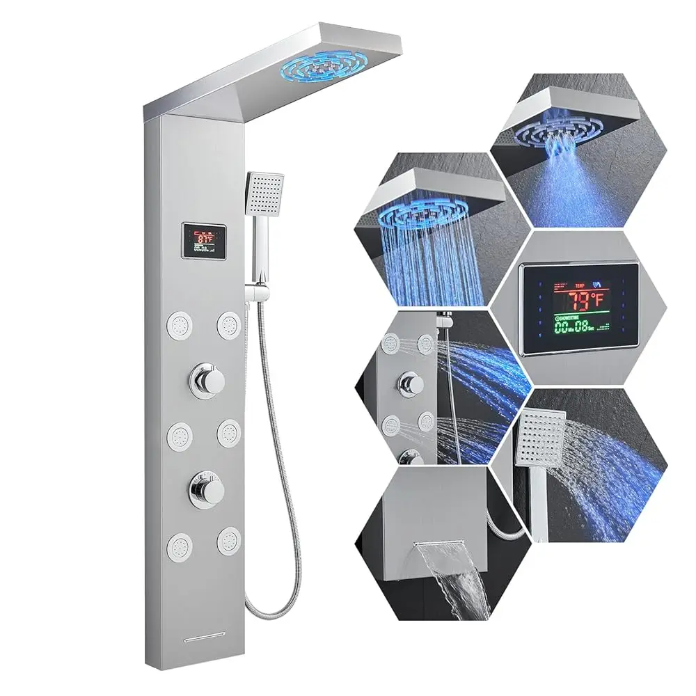 AllexpreskStainless Steel Shower Panel Tower System with LED lights(No battery need), Hydroelectric LED Rainfall Shower Tower Sy
AllexpreskStainless Steel Shower Panel Tower System with LED lights(No battery need), Hydroelectric LED Rainfall Shower Tower Sy