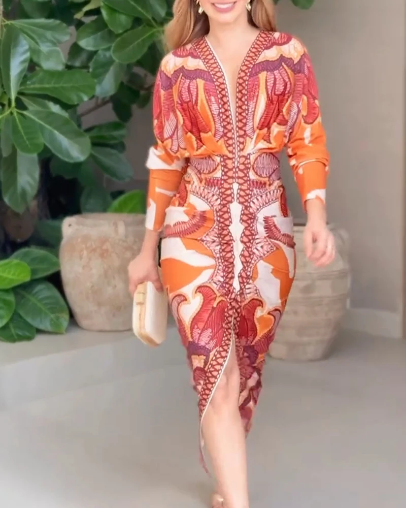 Women Vintage Dresses for Summer Elegant Baroque Long Sleeve Bodycon Dress Women's Casual Plunge V Neck Slim Sexy Midi Dress
Women Vintage Dresses for Summer Elegant Baroque Long Sleeve Bodycon Dress Women's Casual Plunge V Neck Slim Sexy Midi Dress