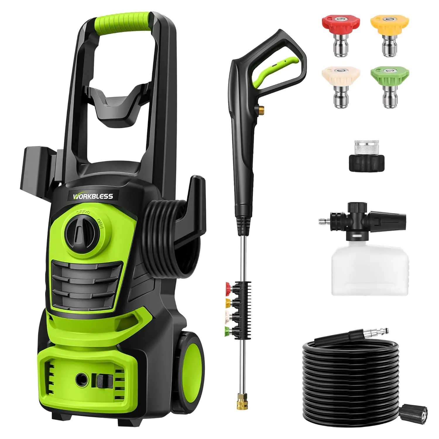 High-Pressure Electric Power Washer for Car, Driveway, Patios - 1700 PSI Max, 1.3 GPM, 3 Nozzles, Foam Cannon
High-Pressure Electric Power Washer for Car, Driveway, Patios - 1700 PSI Max, 1.3 GPM, 3 Nozzles, Foam Cannon