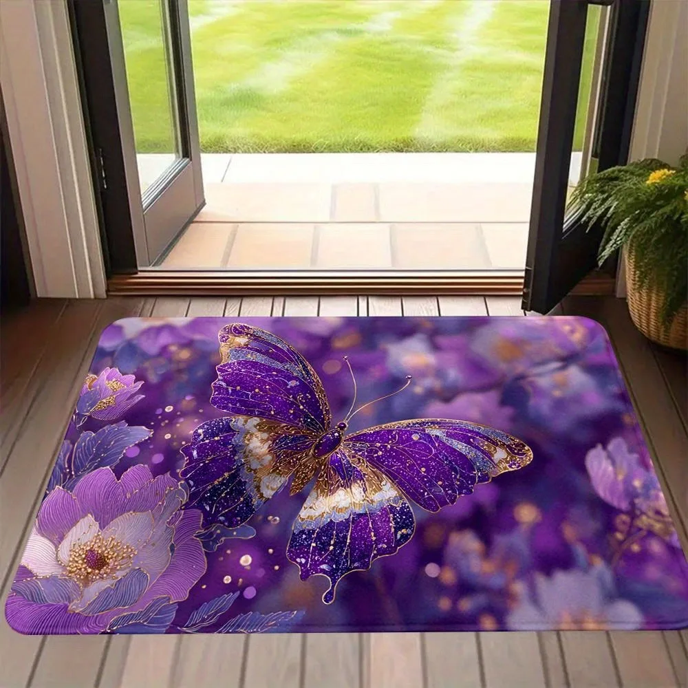 Коврик для пола с фиолетовой бабочкой и цветочным принтом — коврик для двери с блестящим ботаническим узором для домашнего входа, спальни, декор
Коврик для пола с фиолетовой бабочкой и цветочным принтом — коврик для двери с блестящим ботаническим узором для домашнего входа, спальни, декор