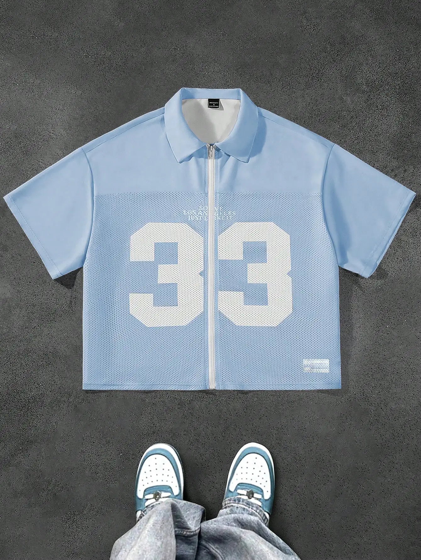 Light Blue Cropped Mesh Panel Zip-Front Short Sleeve Shirt
Light Blue Cropped Mesh Panel Zip-Front Short Sleeve Shirt