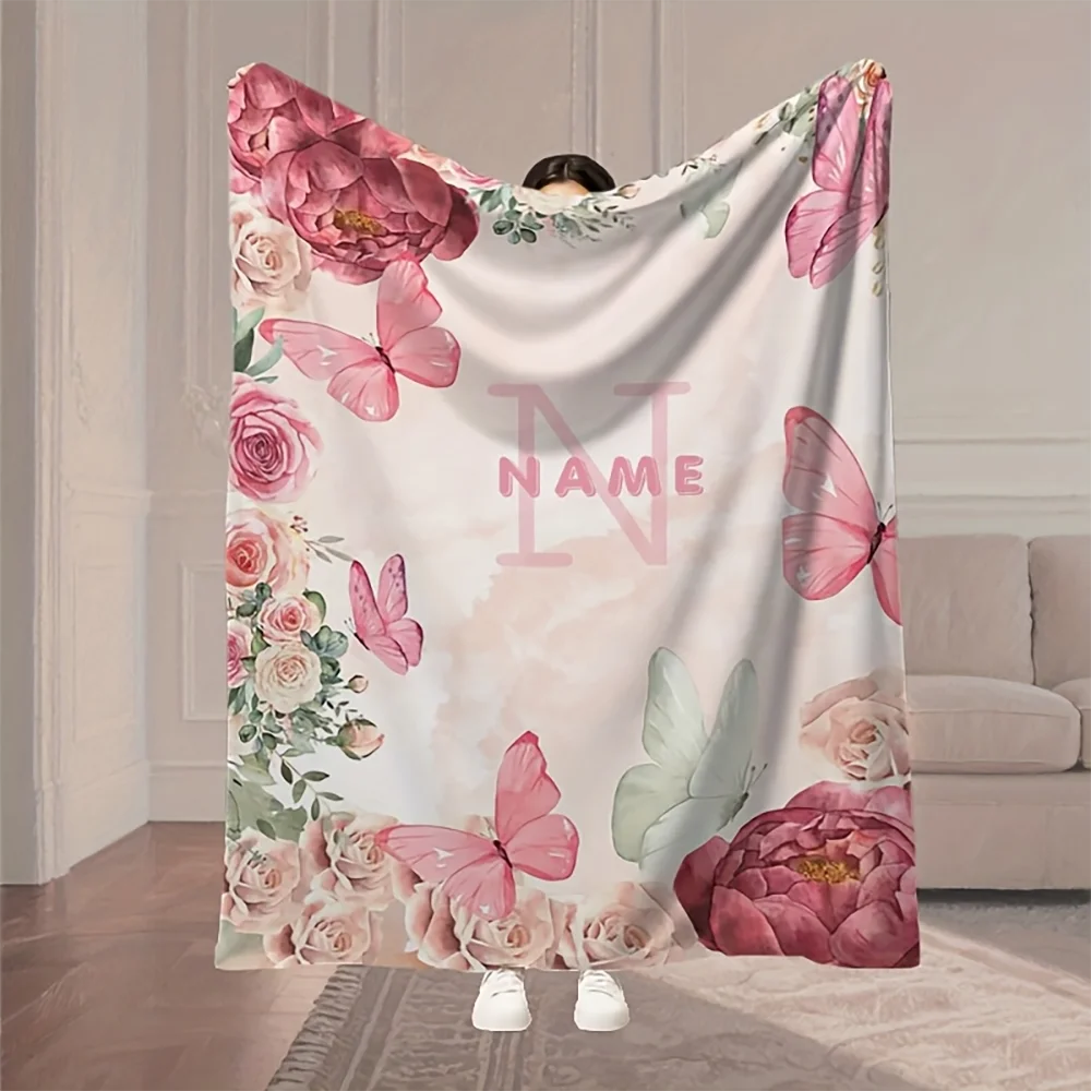 1pc Custom Pink Floral Butterfly Blanket with Monogram Initial Name,Personalized Soft Cozy Watercolor Flower Throw Blanket
1pc Custom Pink Floral Butterfly Blanket with Monogram Initial Name,Personalized Soft Cozy Watercolor Flower Throw Blanket