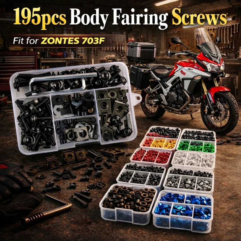 195pcs Motorcycle Fairing Bolts Body Screws Nuts For Zontes 703F 703 F 2025 Kit Aluminum CNC Fasteners Clips Set Accessories
195pcs Motorcycle Fairing Bolts Body Screws Nuts For Zontes 703F 703 F 2025 Kit Aluminum CNC Fasteners Clips Set Accessories