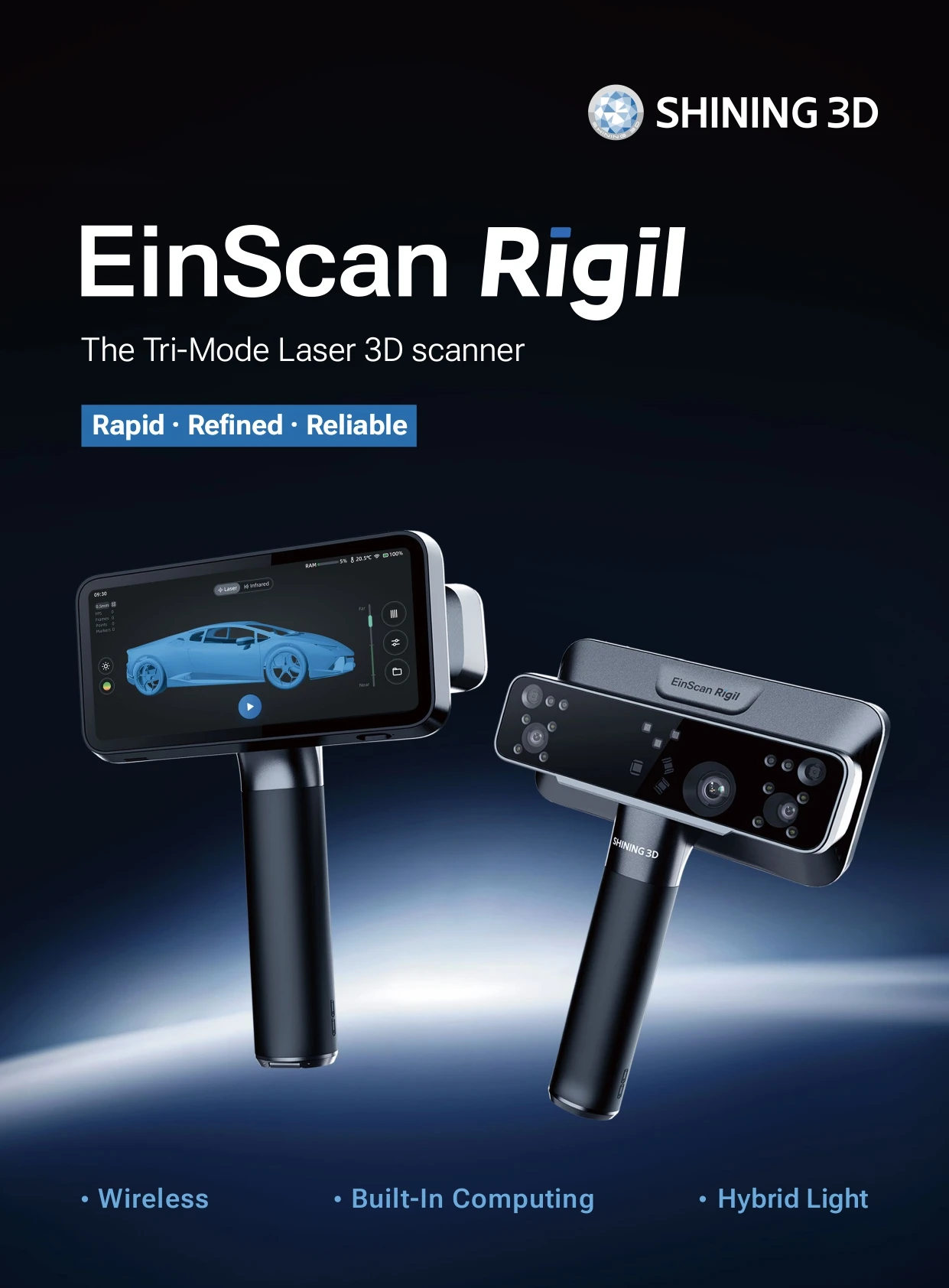 Shining EinScan Rigil 3D Scanner 7 Parallel Laser Lines Accuracy Up to 0.06 mm 3D Wireless Scanner