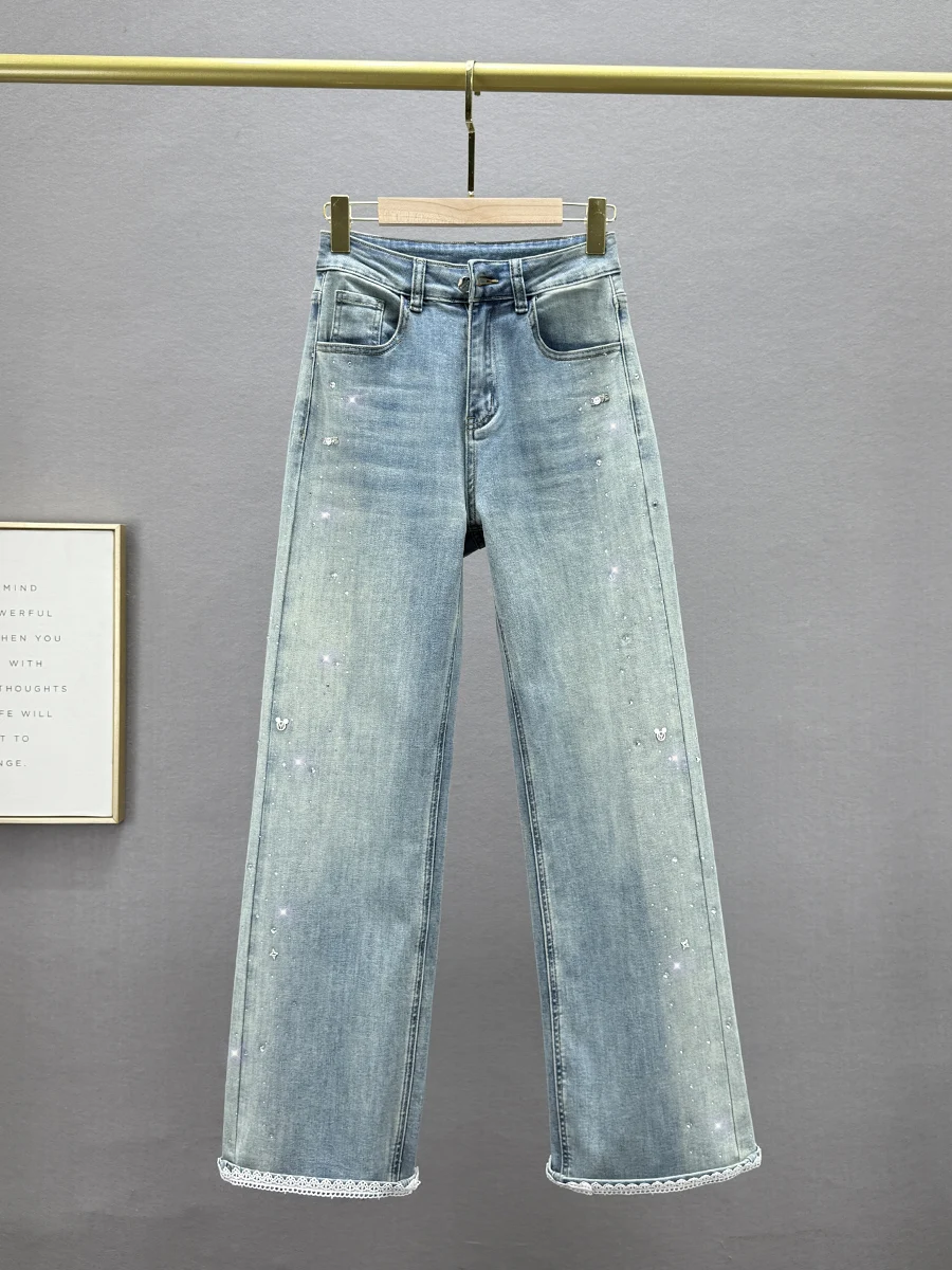 Heavy Du Rhinestone Denim Jeans Women's Trendy High Waist Extended Size Slimming European Straight Leg Long Pants
Heavy Du Rhinestone Denim Jeans Women's Trendy High Waist Extended Size Slimming European Straight Leg Long Pants