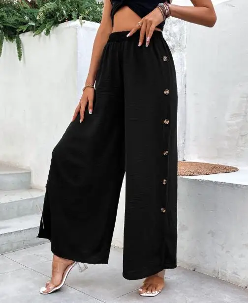 Wide Leg Pants Woman Summer Minimalist Style High Waisted Open Top Black Wide Leg Pants Suitable for Women Casual Loose Pants
Wide Leg Pants Woman Summer Minimalist Style High Waisted Open Top Black Wide Leg Pants Suitable for Women Casual Loose Pants