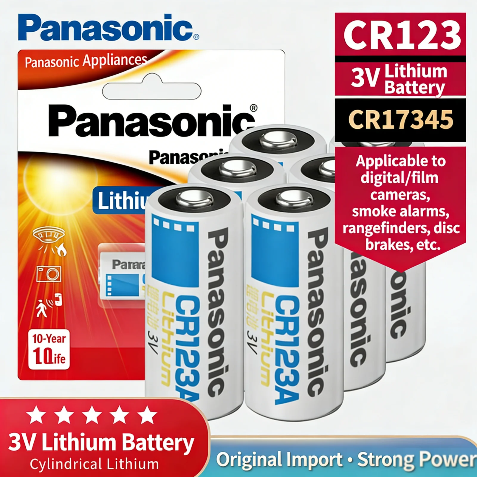 Original Panasonic CR123A 3V Lithium Battery, Compatible with CR17345 DL123A EL123A 123A for Arlo Security Camera & More
Original Panasonic CR123A 3V Lithium Battery, Compatible with CR17345 DL123A EL123A 123A for Arlo Security Camera & More