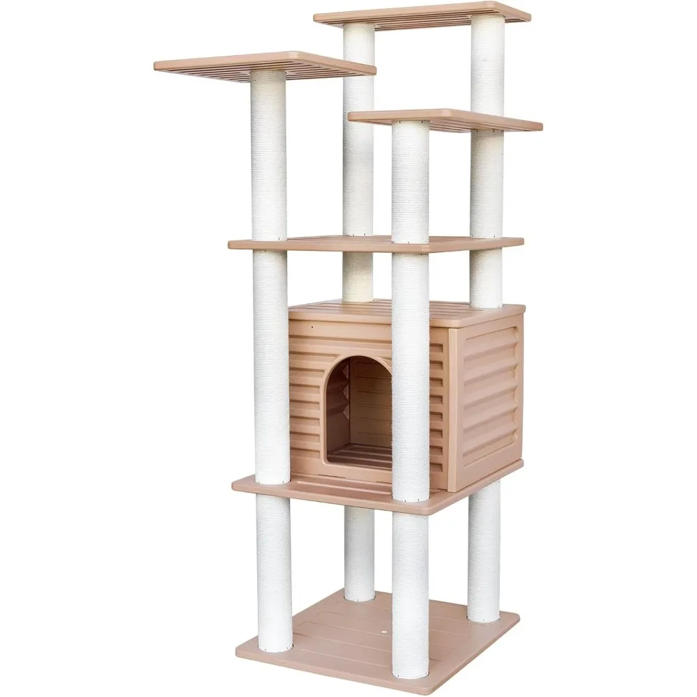 62” tall cat tree for outdoor and indoor cats, weatherproof large outdoor cat condo with scratching posts 
62” tall cat tree for outdoor and indoor cats, weatherproof large outdoor cat condo with scratching posts