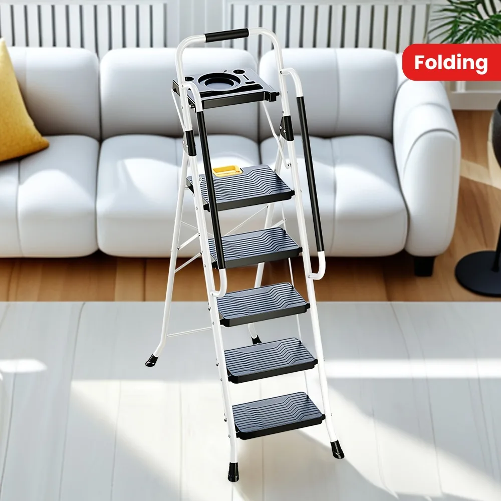KINGRACK Folding 5-Step Ladder, 800 Lbs Capacity Step Stool with Safety Lock, Tool Tray, Non-Skid Wide Steps
KINGRACK Folding 5-Step Ladder, 800 Lbs Capacity Step Stool with Safety Lock, Tool Tray, Non-Skid Wide Steps
