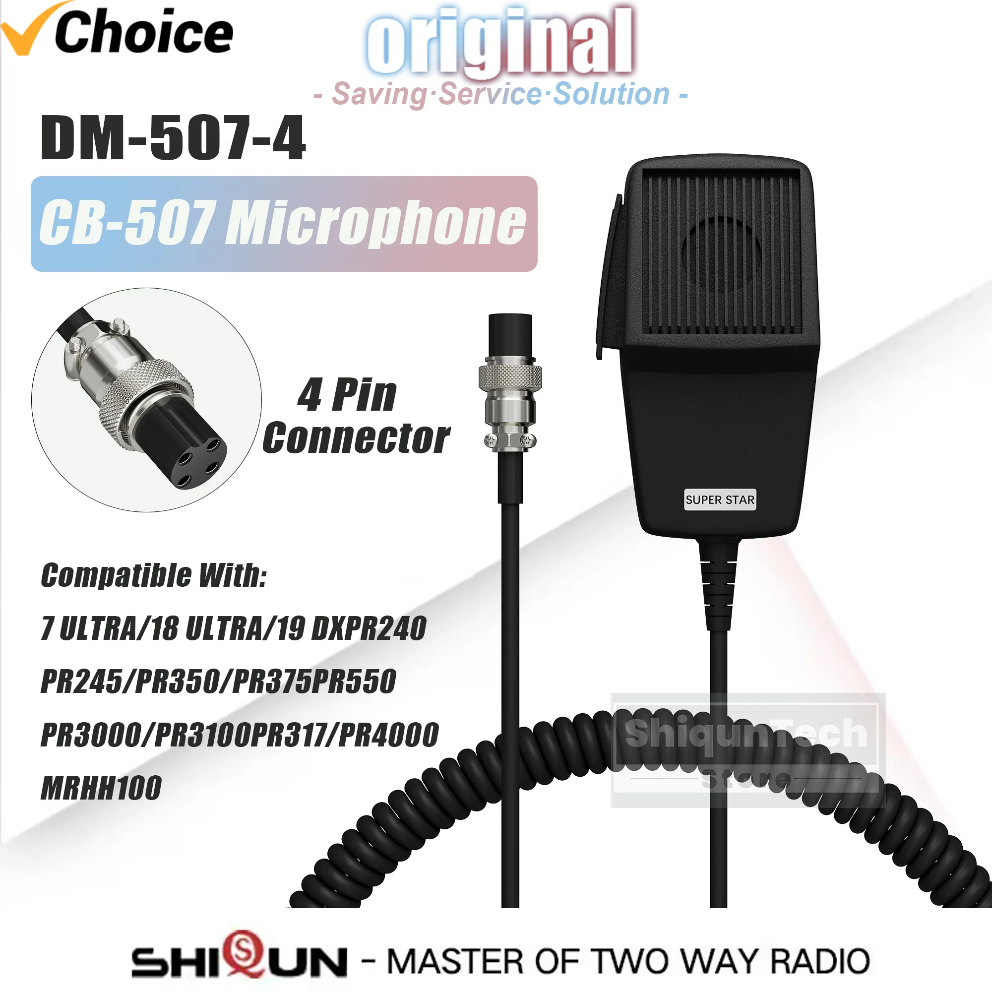 CB-507 Microphone 4 Pin Connector Mobile Car Radio Speaker Compatible with Cobra PR240 PR3000 Uniden Galaxy Car CB Two Way Radio
CB-507 Microphone 4 Pin Connector Mobile Car Radio Speaker Compatible with Cobra PR240 PR3000 Uniden Galaxy Car CB Two Way Radio