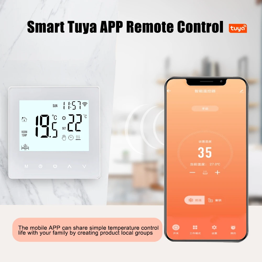Intelligent Temperature Controller Tuya APP White Backlight 3A Water Collection WiFi Intelligent Touch Temperature Control Panel
Intelligent Temperature Controller Tuya APP White Backlight 3A Water Collection WiFi Intelligent Touch Temperature Control Panel