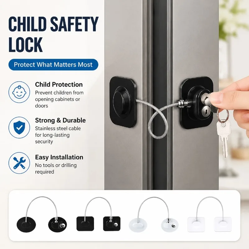 Cabinet Child Safety Lock, 1 Pack Fridge Door Lock, Stainless Steel Cable Protection, Strong Fix for Kids Baby Home Window
Cabinet Child Safety Lock, 1 Pack Fridge Door Lock, Stainless Steel Cable Protection, Strong Fix for Kids Baby Home Window