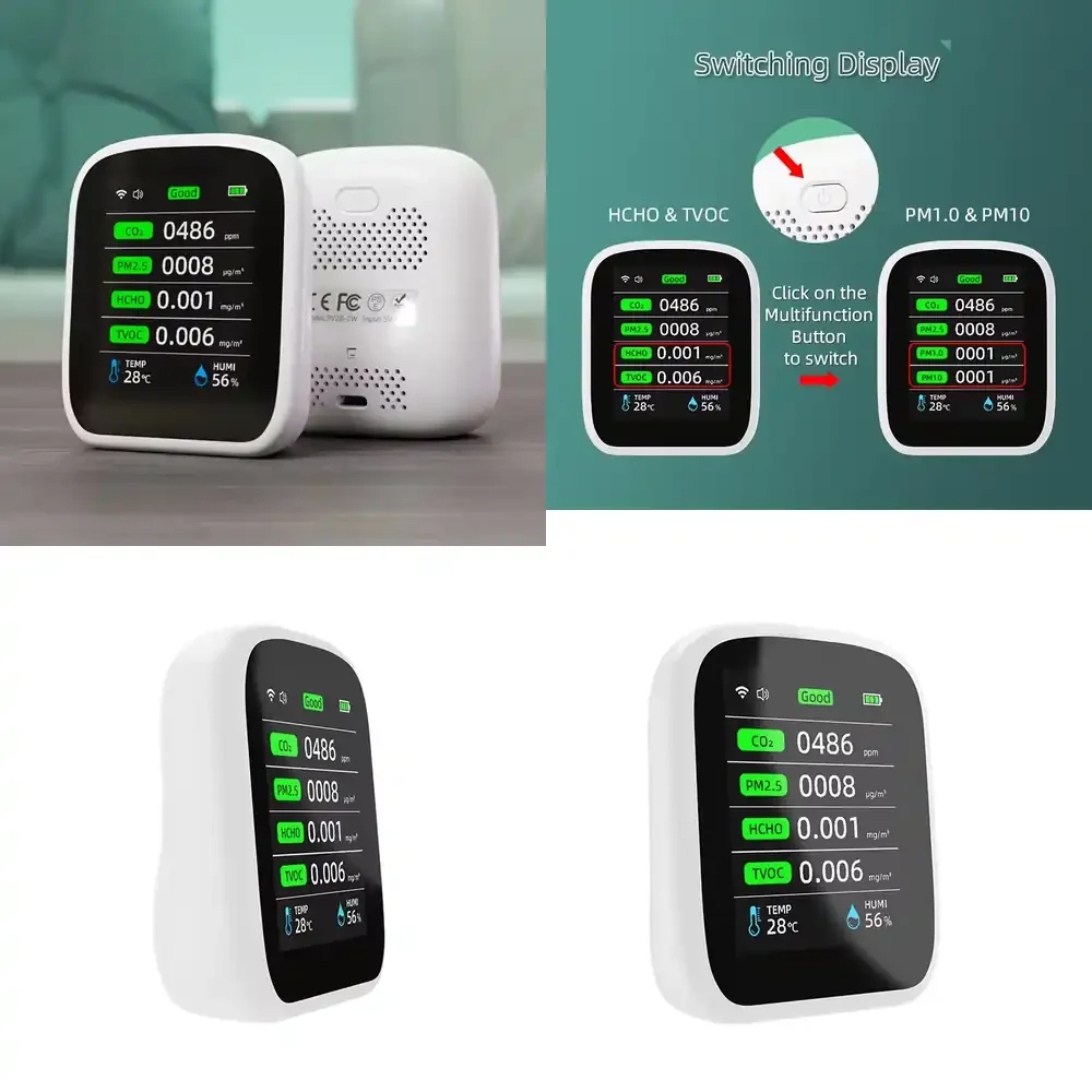 8 in 1 Multifunctional Air Quality CO2 PM2.5 PM1.0 PM10 HCHO TVOC Humidity Temp Air Quality for Office Hotel
8 in 1 Multifunctional Air Quality CO2 PM2.5 PM1.0 PM10 HCHO TVOC Humidity Temp Air Quality for Office Hotel