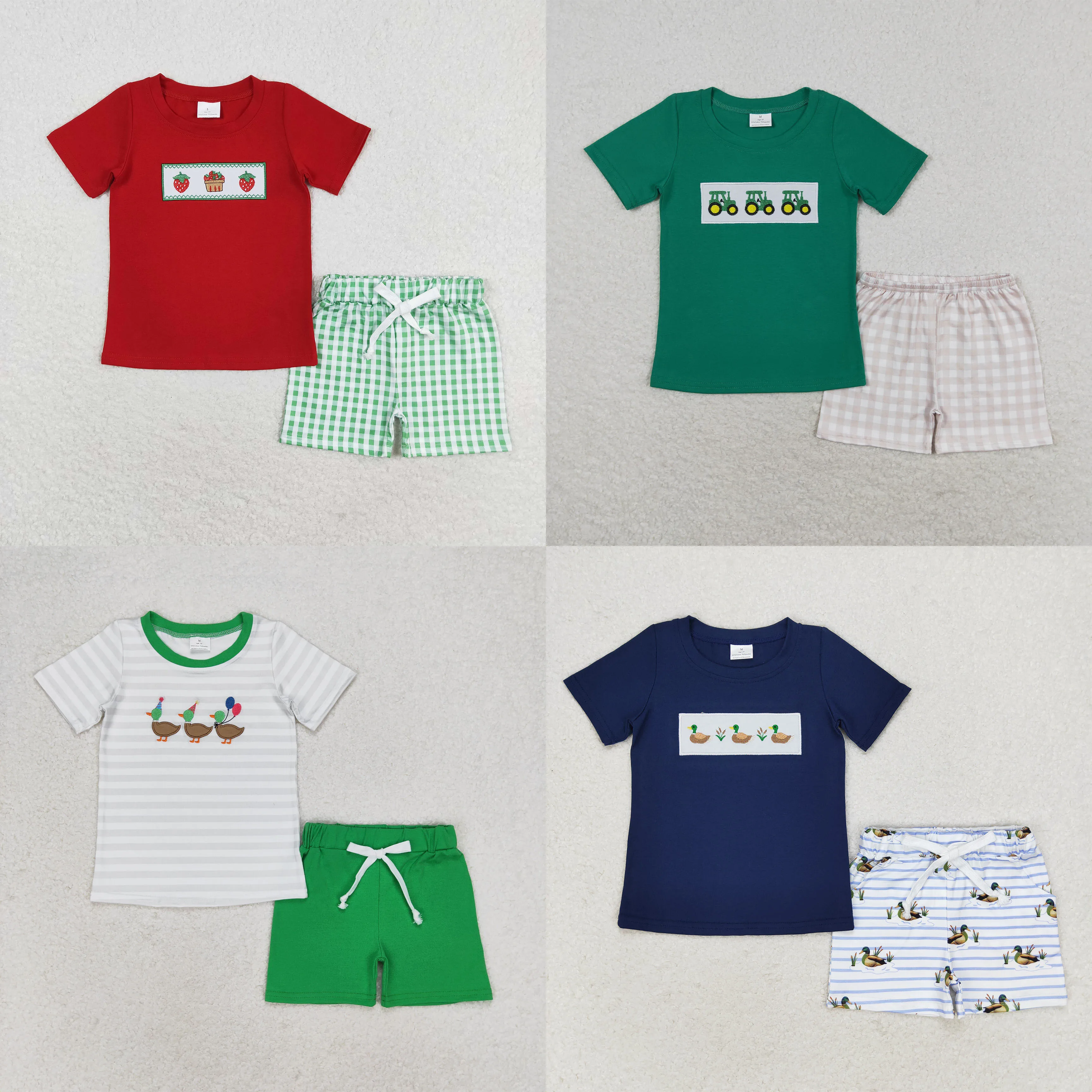 Wholesale Children Embroidery Summer Sets Toddler Short Sleeves Ducks Strawberry Tractors Shirt Kid Plaid Shorts Baby Boy Outfit
Wholesale Children Embroidery Summer Sets Toddler Short Sleeves Ducks Strawberry Tractors Shirt Kid Plaid Shorts Baby Boy Outfit