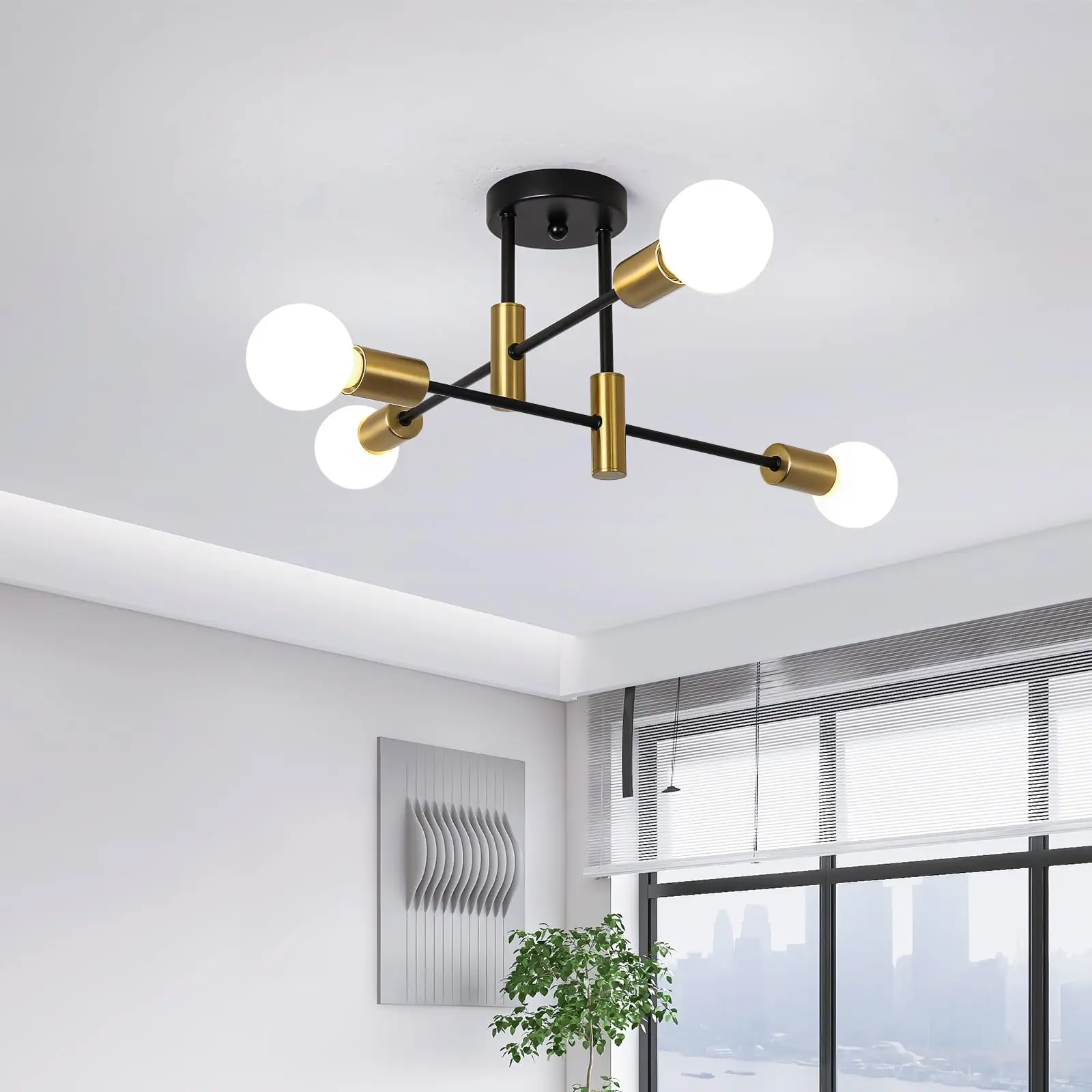 Mid Century Sputnik Chandelier Industrial Semi Flush Mount Ceiling Light 4-Light Rustic Black Gold Sputnik Fixture for Room
Mid Century Sputnik Chandelier Industrial Semi Flush Mount Ceiling Light 4-Light Rustic Black Gold Sputnik Fixture for Room