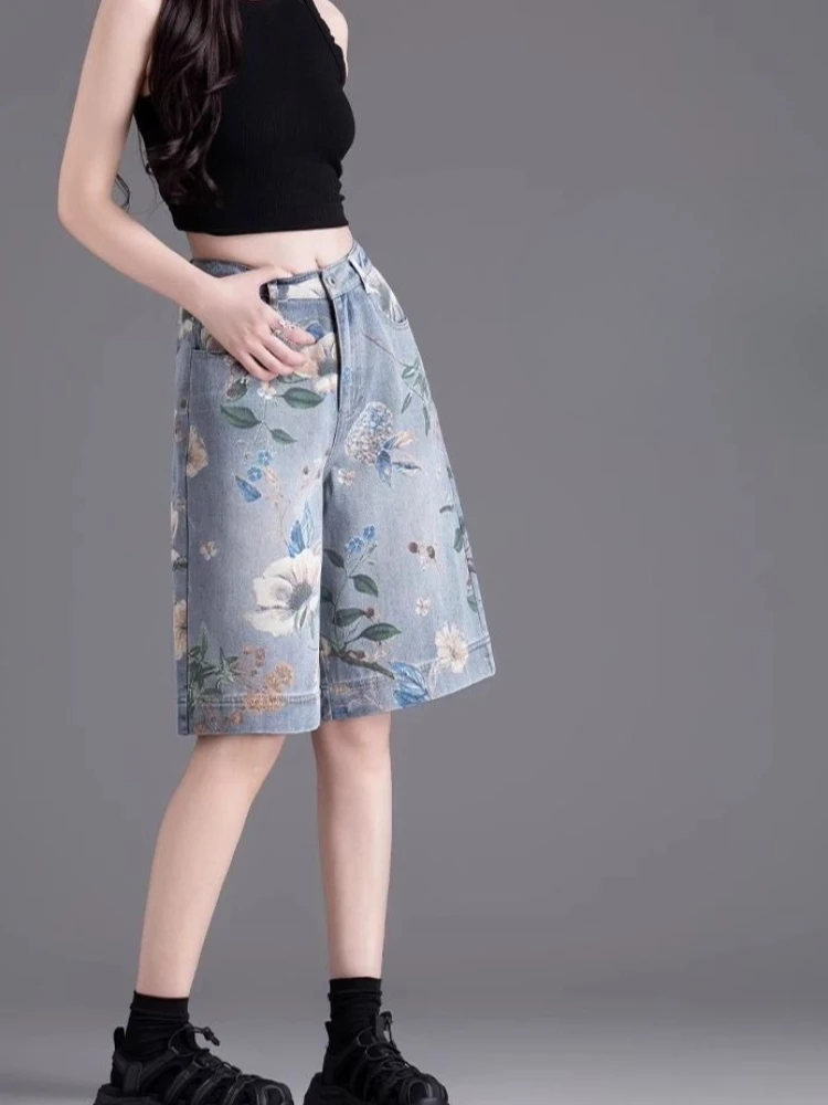 Women's Knee-Length Blue Printed Denim Shorts Loose Wide-Leg High-Waist Straight-Leg 2026 Summer New Fashion
Women's Knee-Length Blue Printed Denim Shorts Loose Wide-Leg High-Waist Straight-Leg 2026 Summer New Fashion