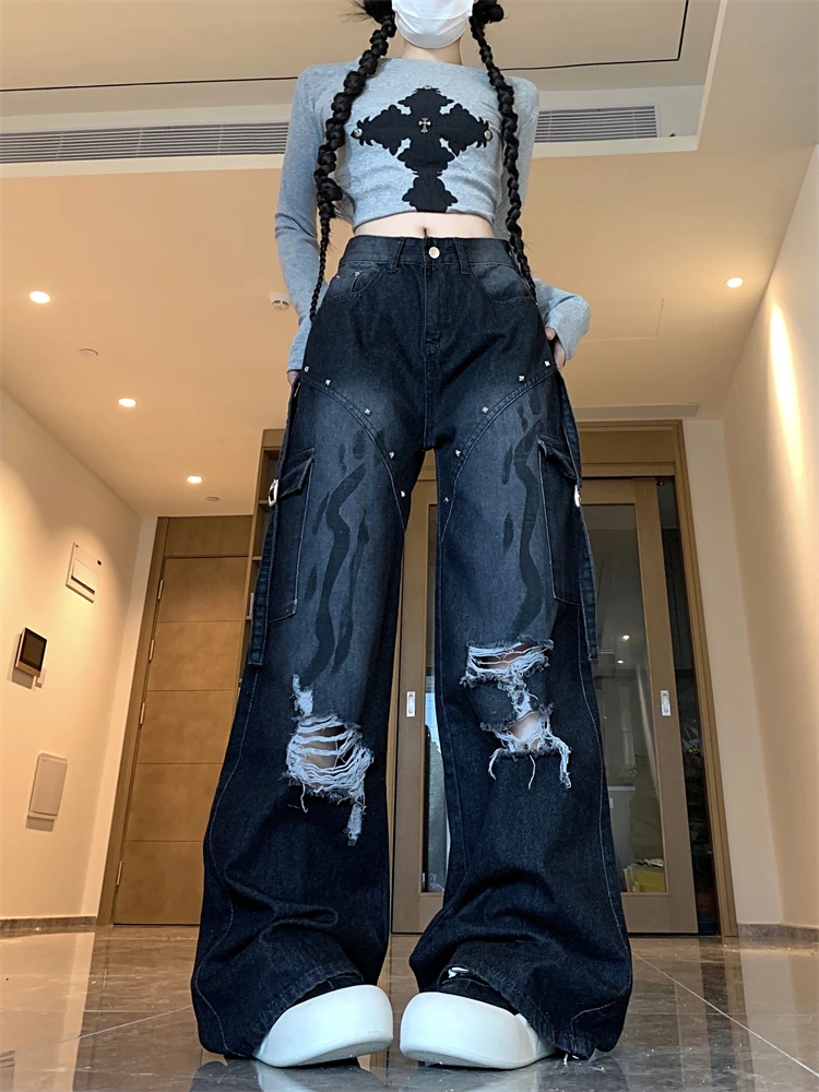 Women's Irregular Hole Design Casual Jeans Cool Girl High Waisted Streetwear Fashion Pants Female Vintage Denim Trouser
Women's Irregular Hole Design Casual Jeans Cool Girl High Waisted Streetwear Fashion Pants Female Vintage Denim Trouser