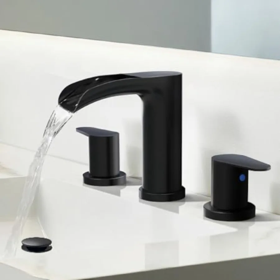 Black Bathroom Faucet - Waterfall Faucets Bathroom 8 Inch, 2 Handles Widespread Vanity Faucets 3 Holes for Lavatory Restroom RV
Black Bathroom Faucet - Waterfall Faucets Bathroom 8 Inch, 2 Handles Widespread Vanity Faucets 3 Holes for Lavatory Restroom RV