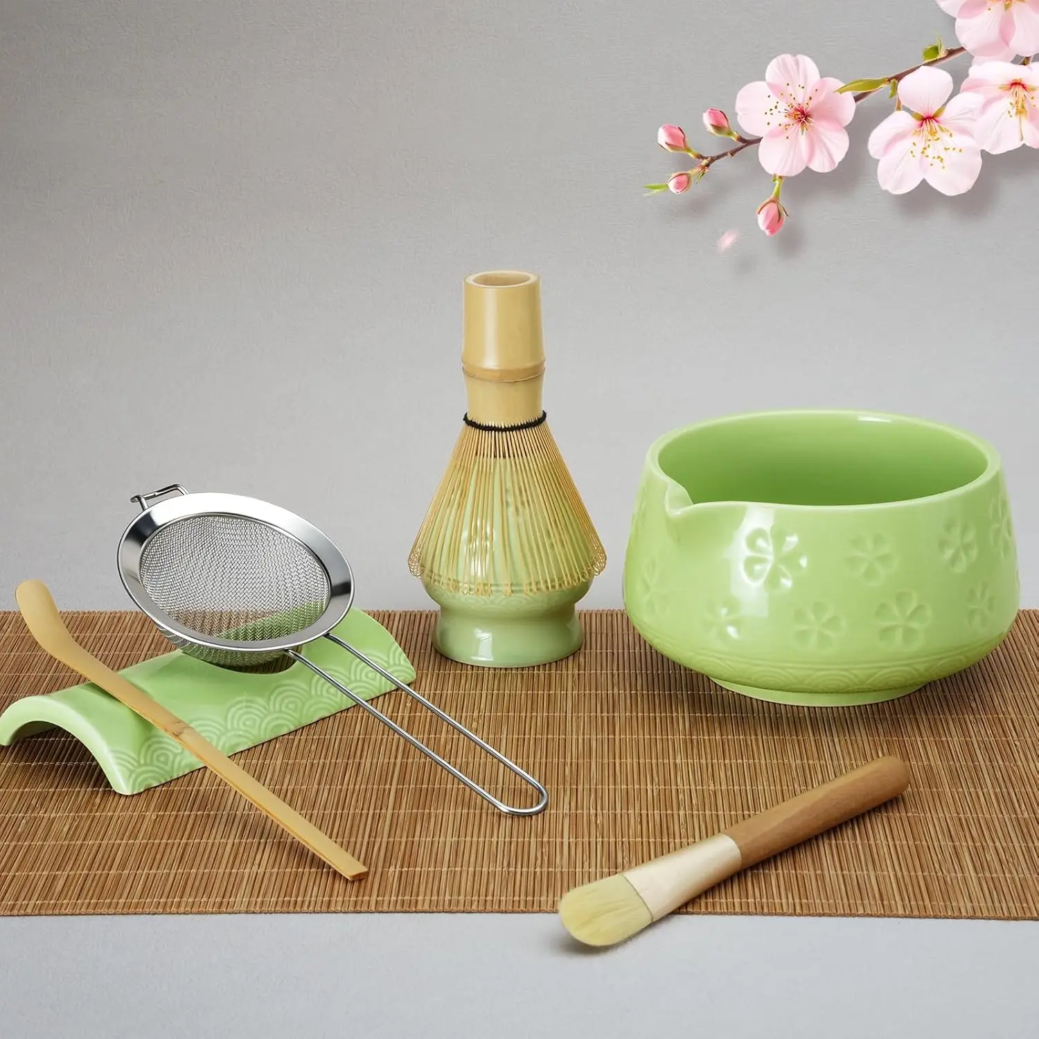8 Pcs Matcha Whisk Set: Matcha Bowl, Whisk and Holder, Cleaning Brush, Bamboo Scoop, 304 Sifter, Tool Holder, Tea Mat - Matcha
8 Pcs Matcha Whisk Set: Matcha Bowl, Whisk and Holder, Cleaning Brush, Bamboo Scoop, 304 Sifter, Tool Holder, Tea Mat - Matcha