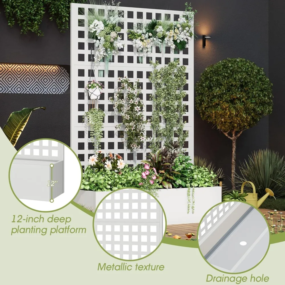 Metal Planter Box with Trellis, 71x 47"x16 Raised Garden Bed with Trellis, Planter Box Trellis with Privacy Screen and Drainage
Metal Planter Box with Trellis, 71x 47"x16 Raised Garden Bed with Trellis, Planter Box Trellis with Privacy Screen and Drainage