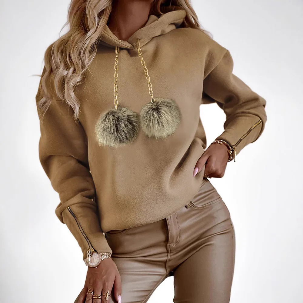 Women Autumn Winter Solid Color Pom Pom Decor Zip-up Long Sleeve Hoodie Sweatshirt Pullover Hooded
Women Autumn Winter Solid Color Pom Pom Decor Zip-up Long Sleeve Hoodie Sweatshirt Pullover Hooded