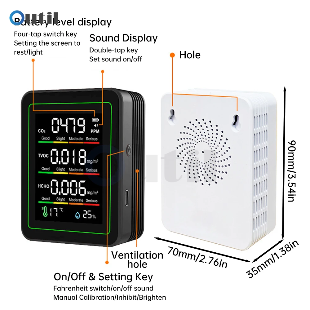 Multifunctional 5in1 CO2 Meter Digital Temperature Humidity Tester Carbon Dioxide TVOC HCHO Detector Air Quality Monitor 
Multifunctional 5in1 CO2 Meter Digital Temperature Humidity Tester Carbon Dioxide TVOC HCHO Detector Air Quality Monitor