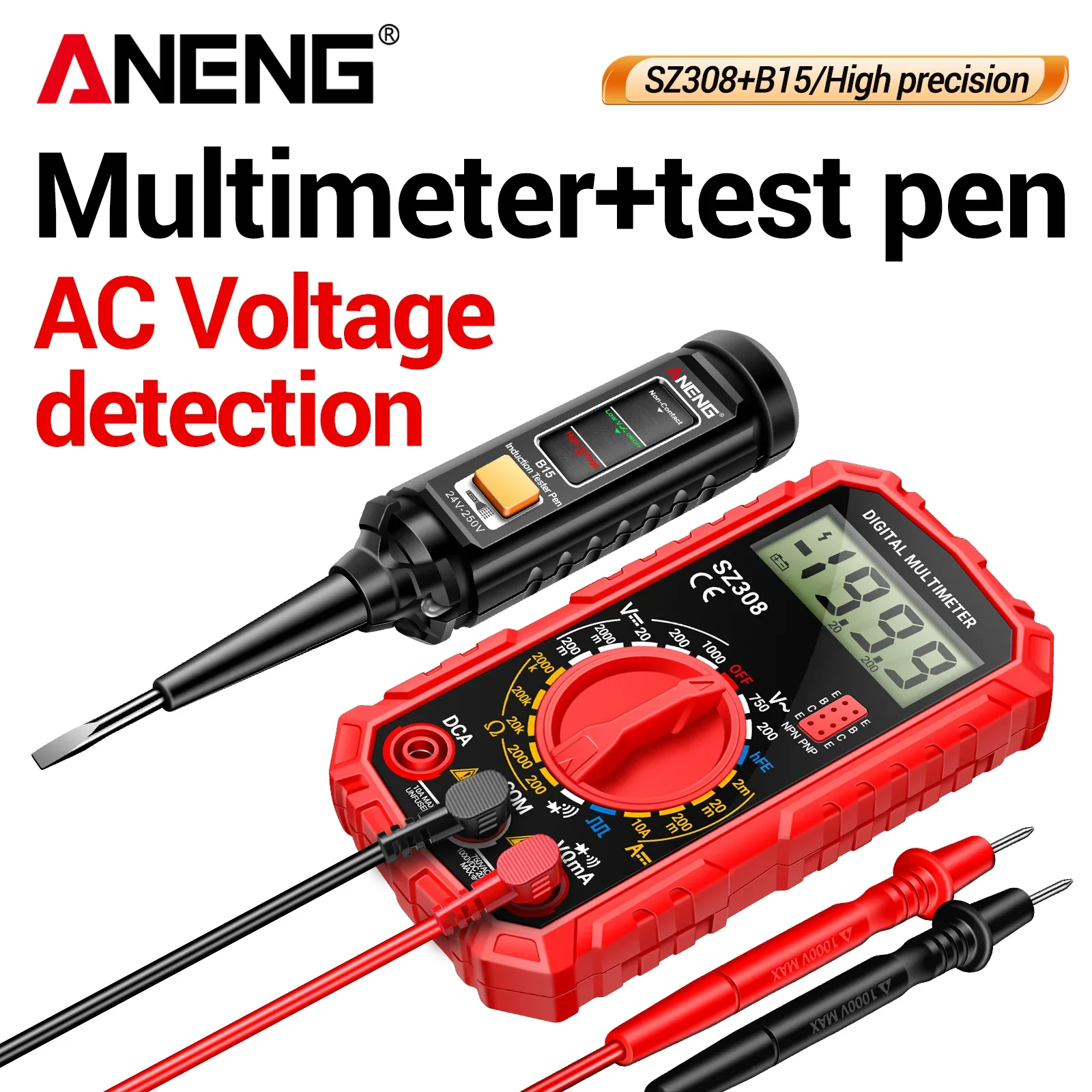 ANENG SZ308+B15 Multimeters Voltage Tester Pen Suit 24-250V Detector Meter Diagnostic 1999 Counts Breakpoint Finder Square wave
ANENG SZ308+B15 Multimeters Voltage Tester Pen Suit 24-250V Detector Meter Diagnostic 1999 Counts Breakpoint Finder Square wave
