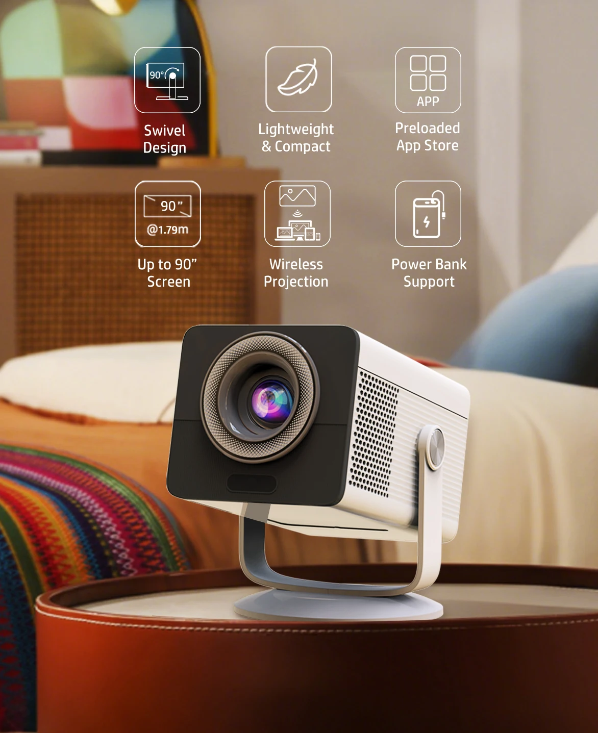 HP Projector Model MC400 4K Decoding Dual-Band WiFi6 Bluetooth 5.4 Support Home Cinema Projector