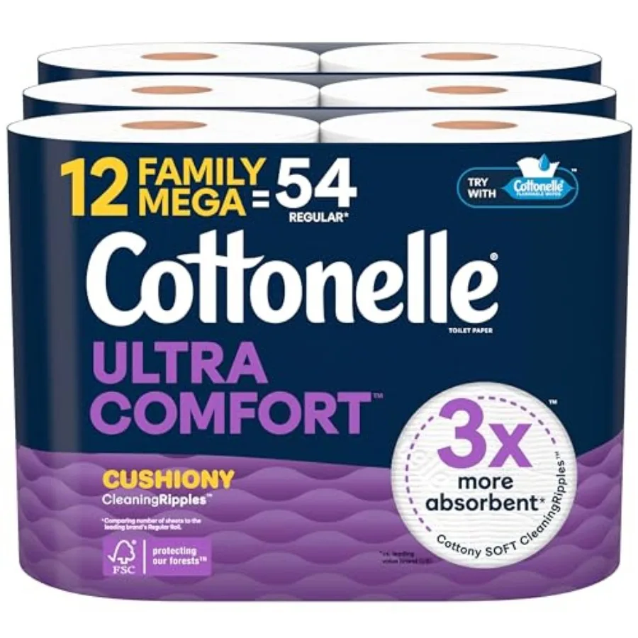 Ultra Comfort Toilet Paper with Cushiony CleaningRipples Texture, 12 Family Mega Rolls = 54 Regular Rolls
Ultra Comfort Toilet Paper with Cushiony CleaningRipples Texture, 12 Family Mega Rolls = 54 Regular Rolls