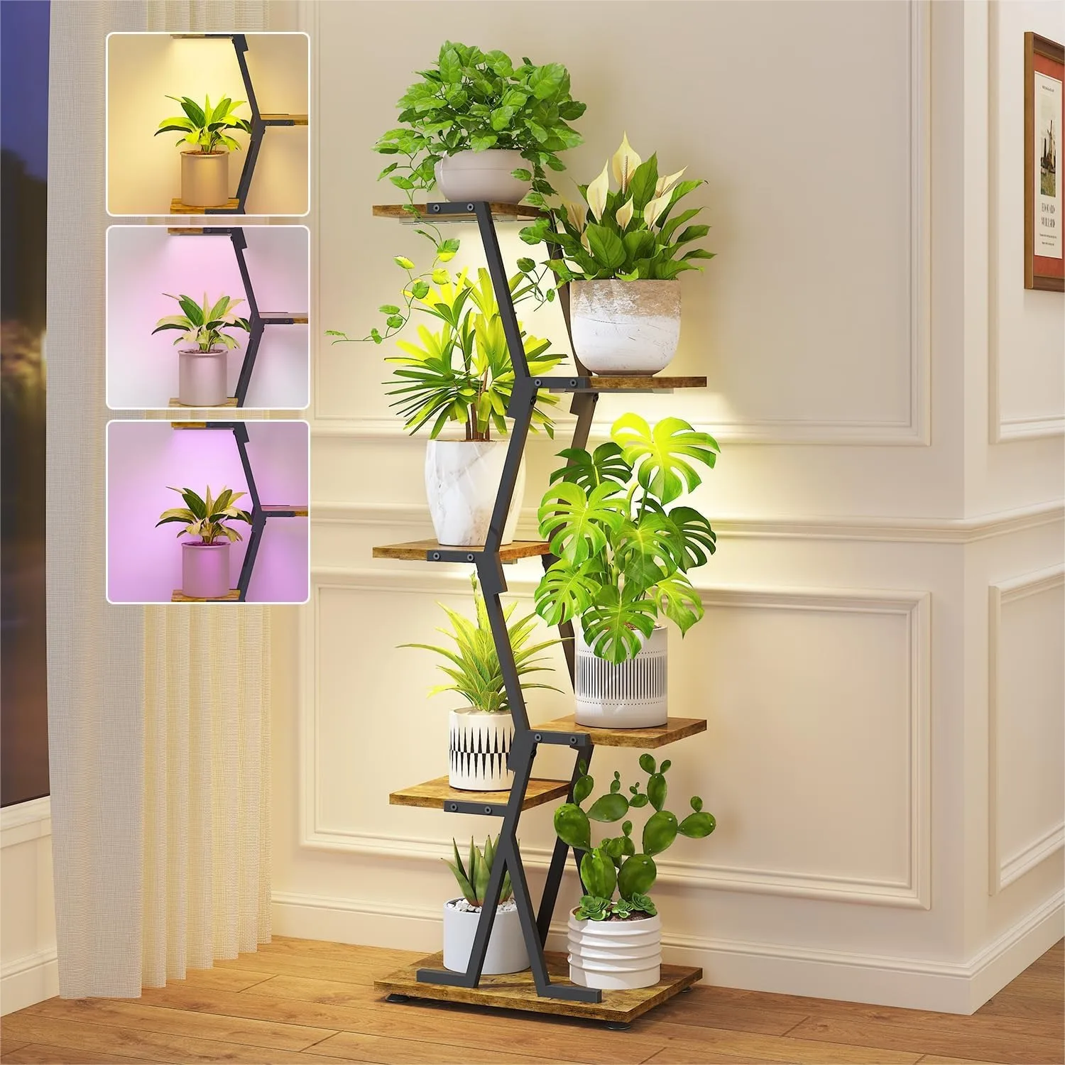 5 Tier Indoor Plant Stand with Grow Light, Tall Corner Metal & Wood Flower Shelf for Living Room Balcony, Space Saving Display
5 Tier Indoor Plant Stand with Grow Light, Tall Corner Metal & Wood Flower Shelf for Living Room Balcony, Space Saving Display