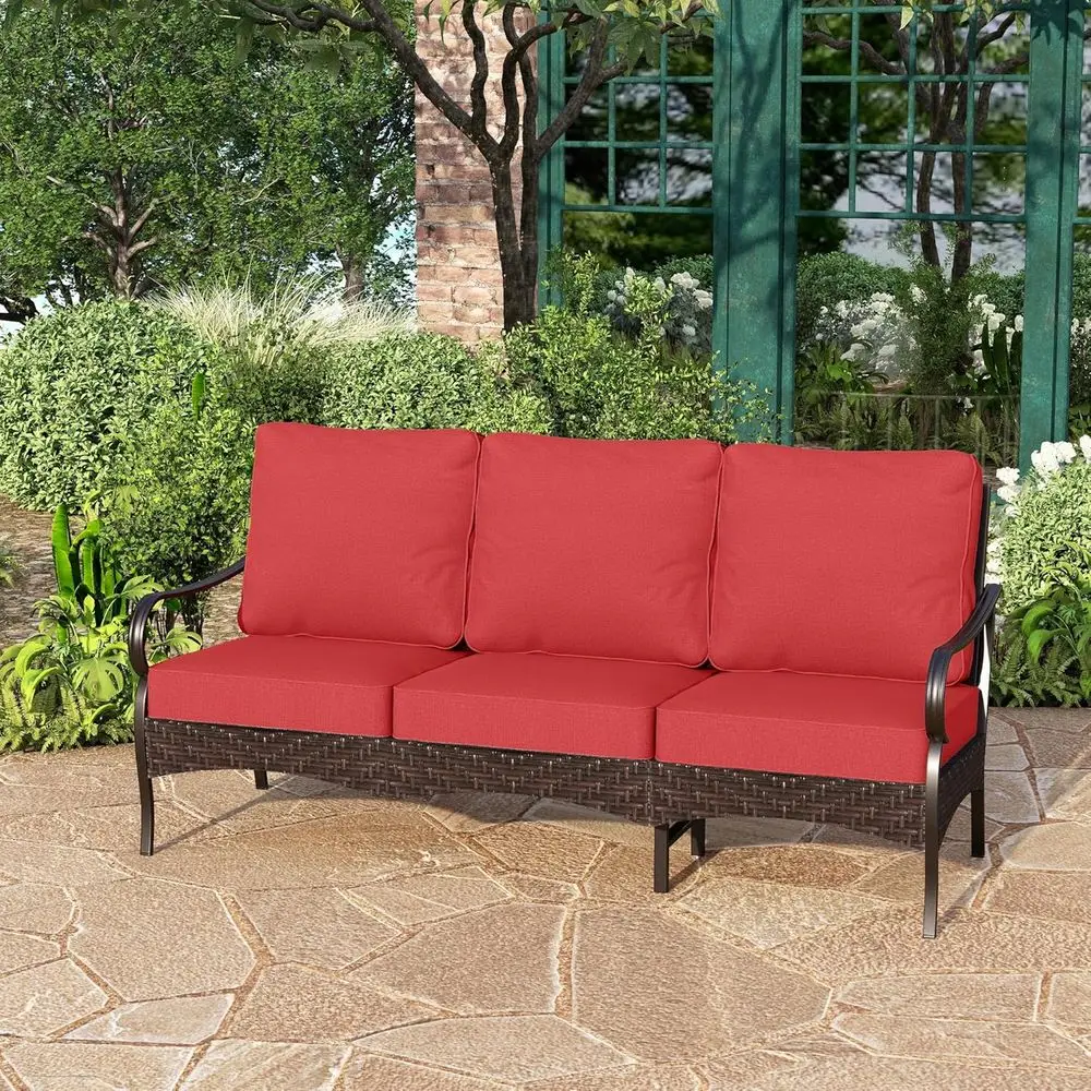 Wicker & Metal Outdoor Patio Couch,3-Seat Patio Soa with Deep Seating or ront Porch, Deck, Balcony, Backyard, Sunroom,Red
Wicker & Metal Outdoor Patio Couch,3-Seat Patio Soa with Deep Seating or ront Porch, Deck, Balcony, Backyard, Sunroom,Red
