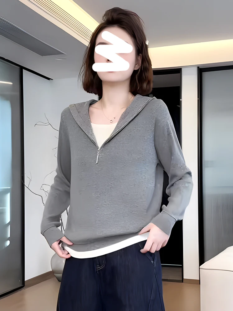 Gray Hooded Knitted Sweater Women's Fashion Color Block Half Zipper Autumn New Arrival Elegant Commute Style Long Sleeve Top
Gray Hooded Knitted Sweater Women's Fashion Color Block Half Zipper Autumn New Arrival Elegant Commute Style Long Sleeve Top