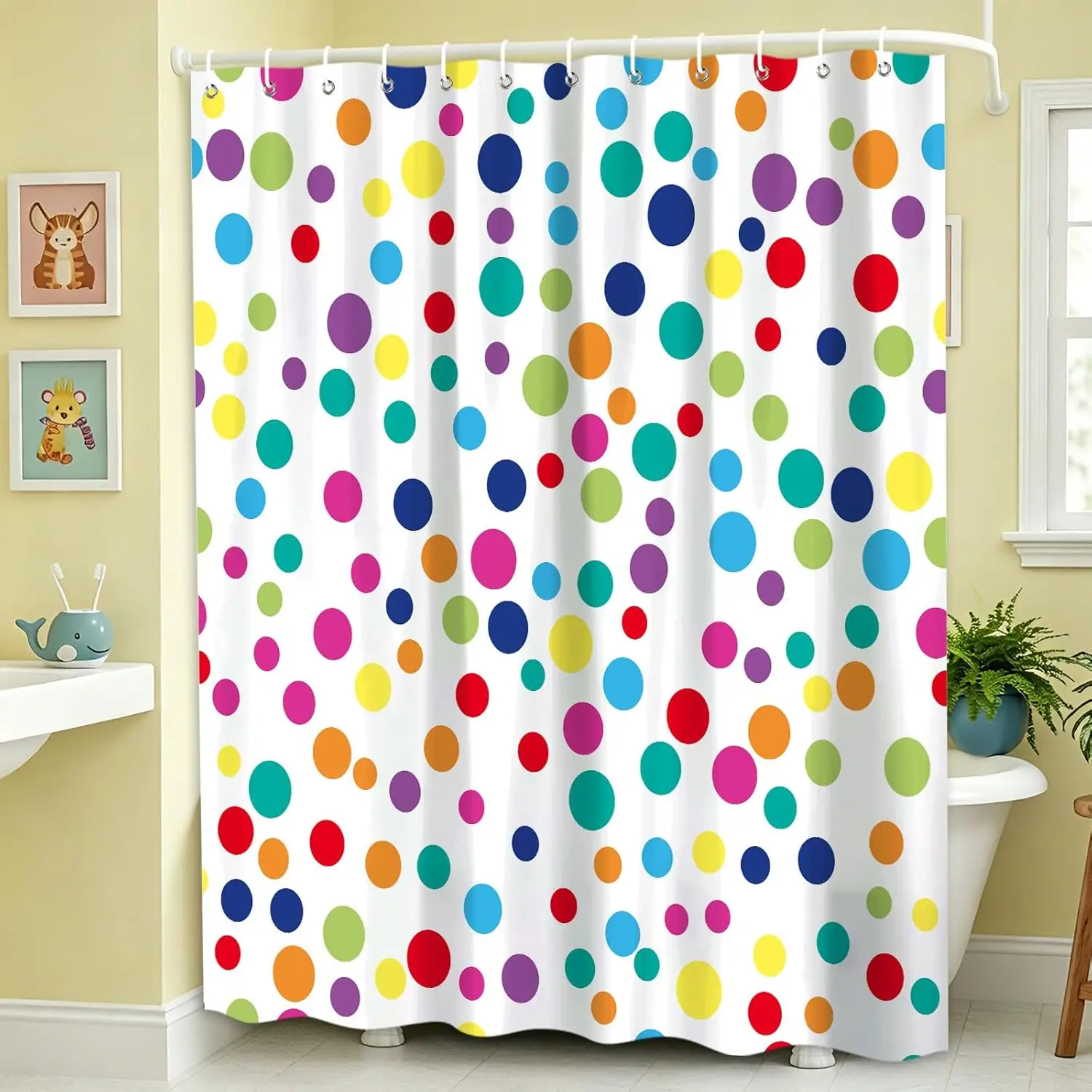 Kids Rainbow Bathroom Shower Curtains, Retro Colorful Geometric Polka Dots Bath Curtain, White Modern Restroom Waterproof Fabric
Kids Rainbow Bathroom Shower Curtains, Retro Colorful Geometric Polka Dots Bath Curtain, White Modern Restroom Waterproof Fabric