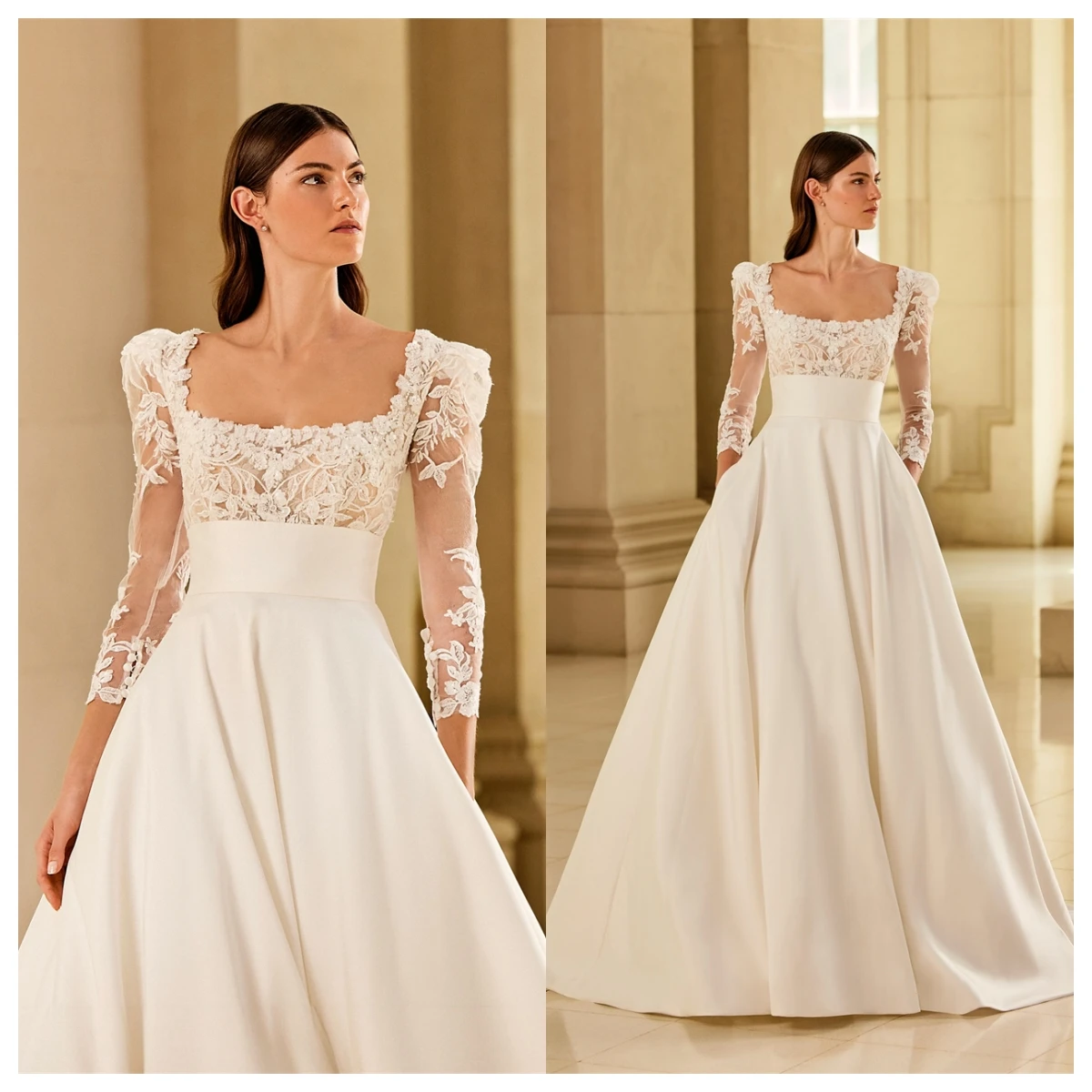 Customized Exquisite White Satin Evening Dress Square Collar Long Sleeves Bespoke Occasion Gowns Vestido De Novia Lace Delicate
Customized Exquisite White Satin Evening Dress Square Collar Long Sleeves Bespoke Occasion Gowns Vestido De Novia Lace Delicate