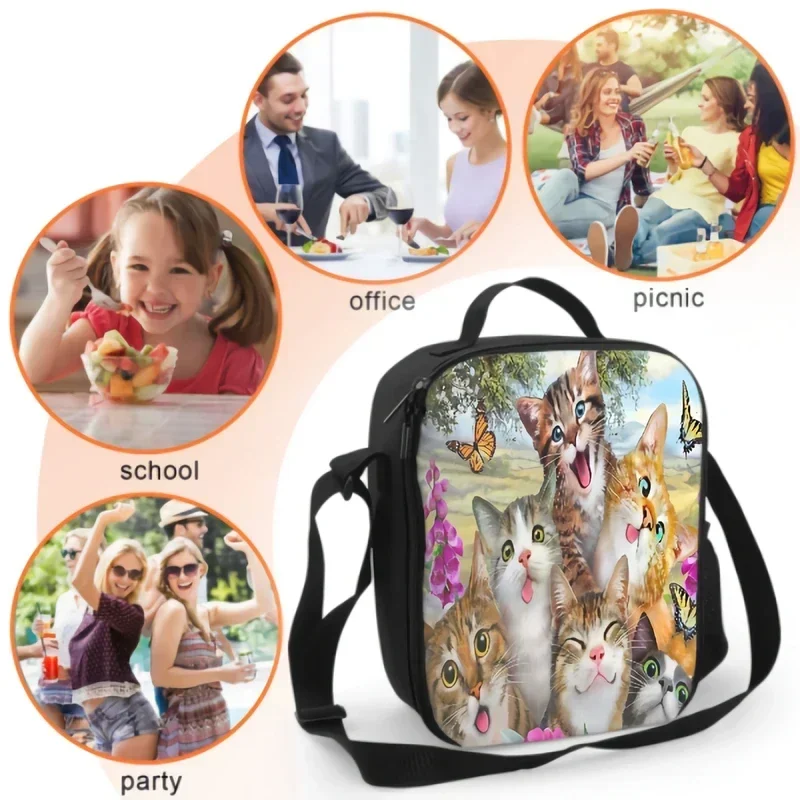 Cat Floral Selfie Insulated Lunch Box Leakproof Portable Lunch Bags with Adjustable Shoulder Strap Reusable Cooler Tote Bag
Cat Floral Selfie Insulated Lunch Box Leakproof Portable Lunch Bags with Adjustable Shoulder Strap Reusable Cooler Tote Bag