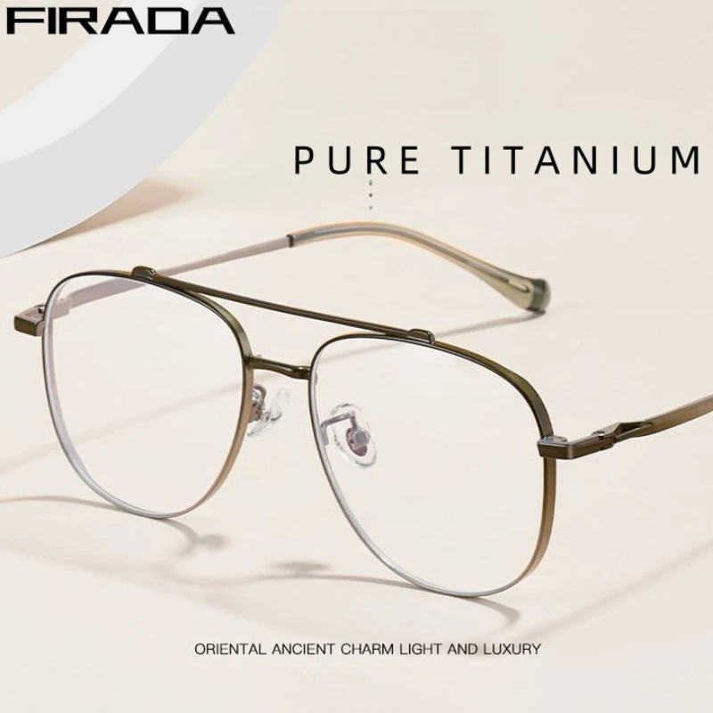 

FIRADA Fashion Aviator Glasses Retro Double Beam Pure Titanium Eyeglasses Luxury Prescription Eyewear Frame Men Women 98321JD