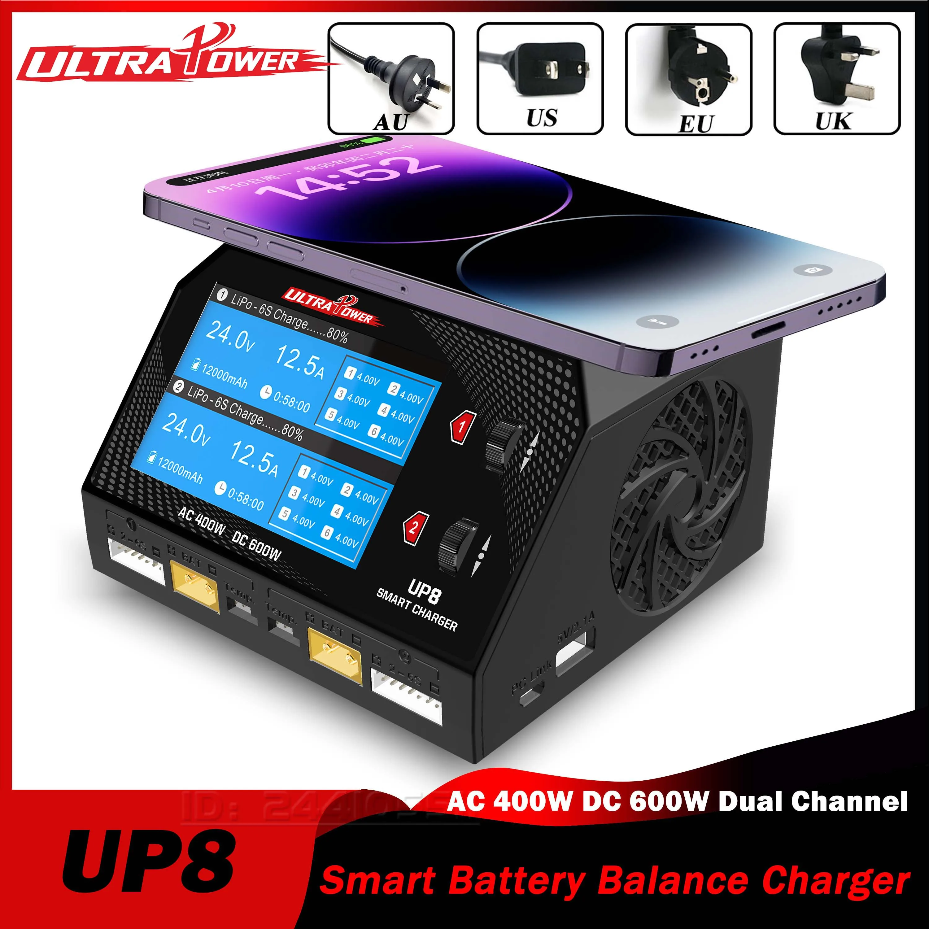 UltraPower UP8 AC 400 Вт постоянного тока 600 Вт двухканальное интеллектуальное зарядное устройство разрядное устройство беспроводное серво тестирование для RC Lipo LiHV Lilon LiFe
UltraPower UP8 AC 400 Вт постоянного тока 600 Вт двухканальное интеллектуальное зарядное устройство разрядное устройство беспроводное серво тестирование для RC Lipo LiHV Lilon LiFe