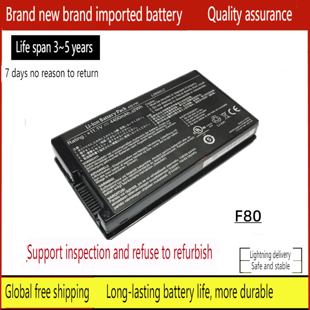 New Laptop battery for Asus F80q F83Se F83T F83Cr F83VF X82S X85 F81S K41V A32 F80 X88V F81S F80S F80A F50s X82L X83 X88s
New Laptop battery for Asus F80q F83Se F83T F83Cr F83VF X82S X85 F81S K41V A32 F80 X88V F81S F80S F80A F50s X82L X83 X88s