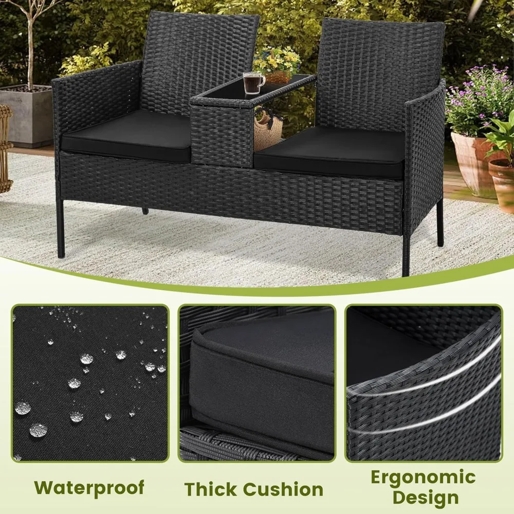Wicker 2 Seat Patio Loveseat, Outdoor Rattan Loveseat with Table, Washable Cushion Covers, Backyard, Garden, Lawn, Customized
Wicker 2 Seat Patio Loveseat, Outdoor Rattan Loveseat with Table, Washable Cushion Covers, Backyard, Garden, Lawn, Customized