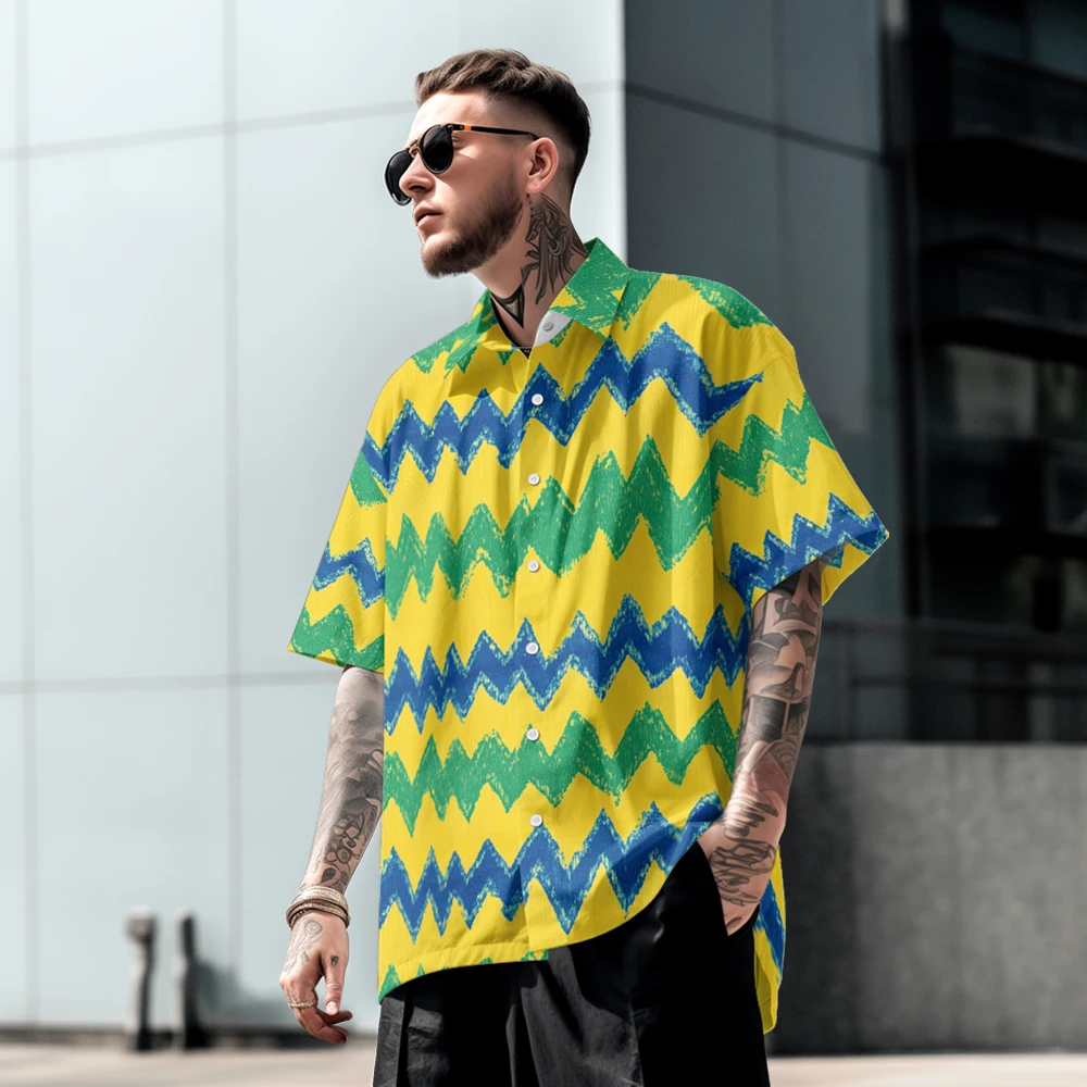 Summer casual oversized short sleeved shirt with striped print, loose fit, comfortable Hawaiian beach trend, single breasted
Summer casual oversized short sleeved shirt with striped print, loose fit, comfortable Hawaiian beach trend, single breasted